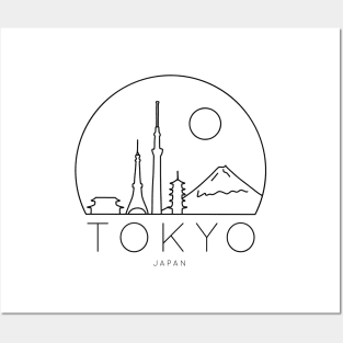 Minimalist Tokyo Japan Skyline Lineart Black and White Posters and Art